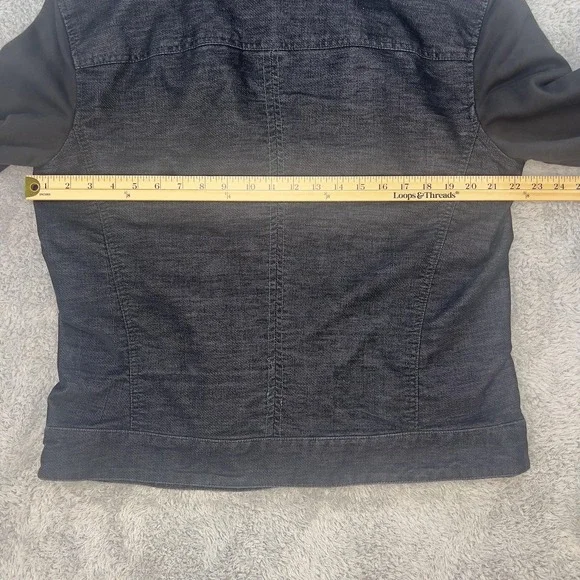 Armani Exchange Jacket Mens Large Black Denim Hooded Mixed Media Zip Snap Hybrid - Picture 5 of 8